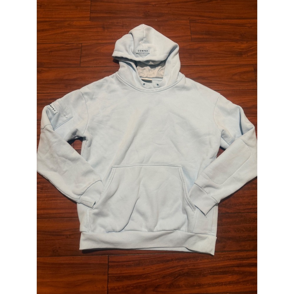 Comfrt Satin Lined Hoodie Light Blue Fleece Sweatshirt Mens Medium